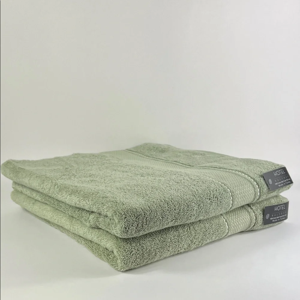Hotel Balfour Bath Towel Set Sage Green White Stripe Soft Cotton Set of 2 NEW